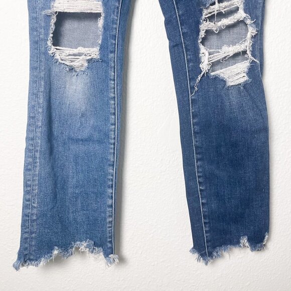 Ceros high rise straight jeans blue ripped raw hem distressed size 25 - Picture 4 of 11